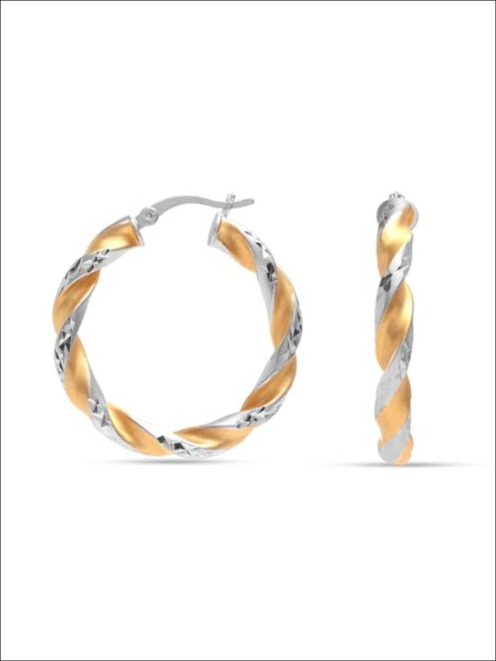 925 Sterling Silver Two-Tone Three-Tone Hoop Earrings Italian Diamond-Cut